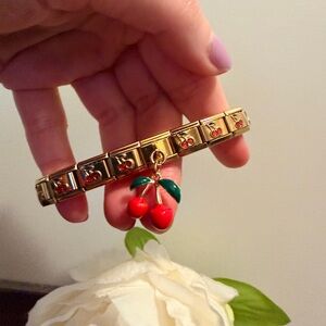 Cherry Lover Italian Charm Bracelet with Dangle Cherry Charm
